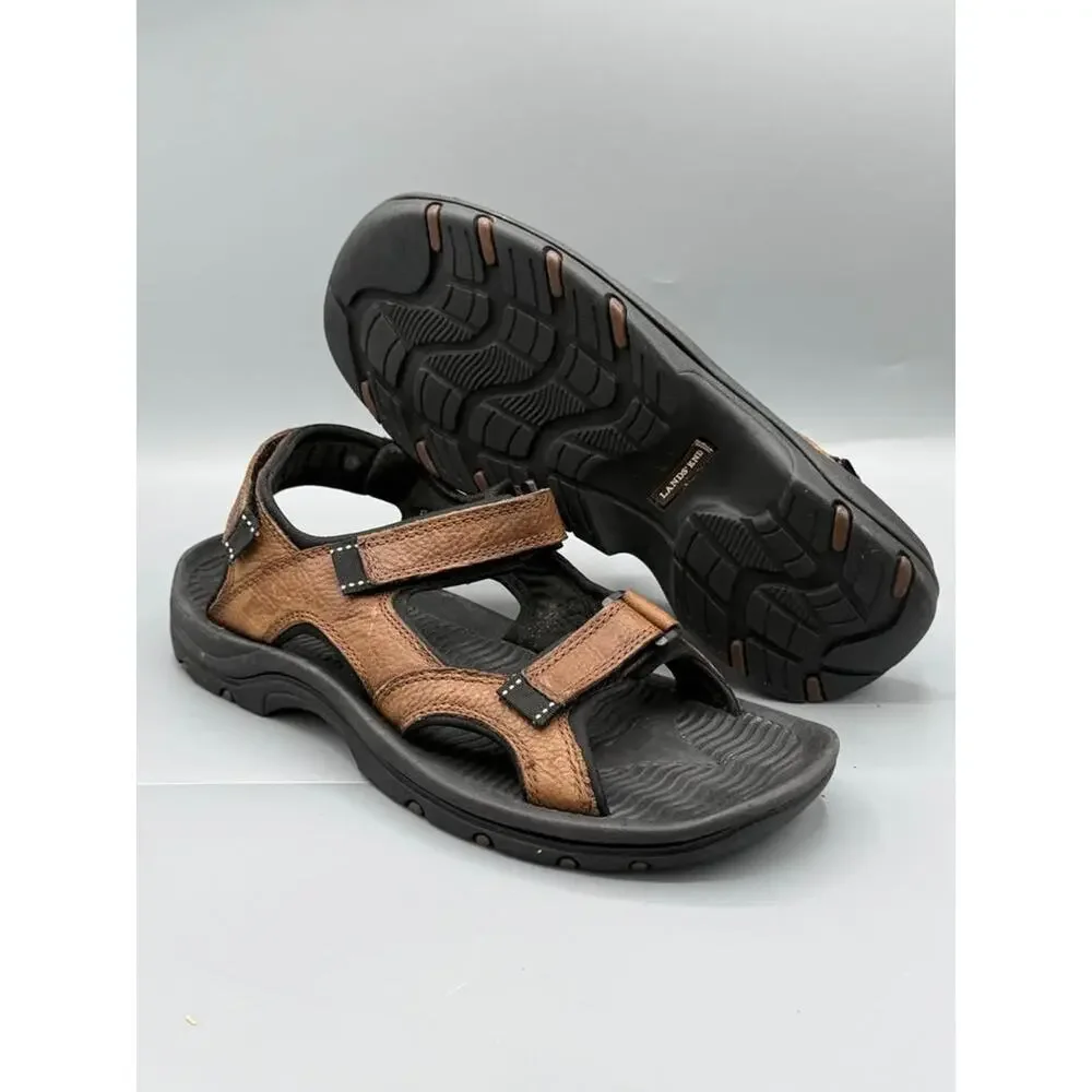 Lands’ End Men’s Leather Hiking Sandals Brown Adjustable Straps Size 10